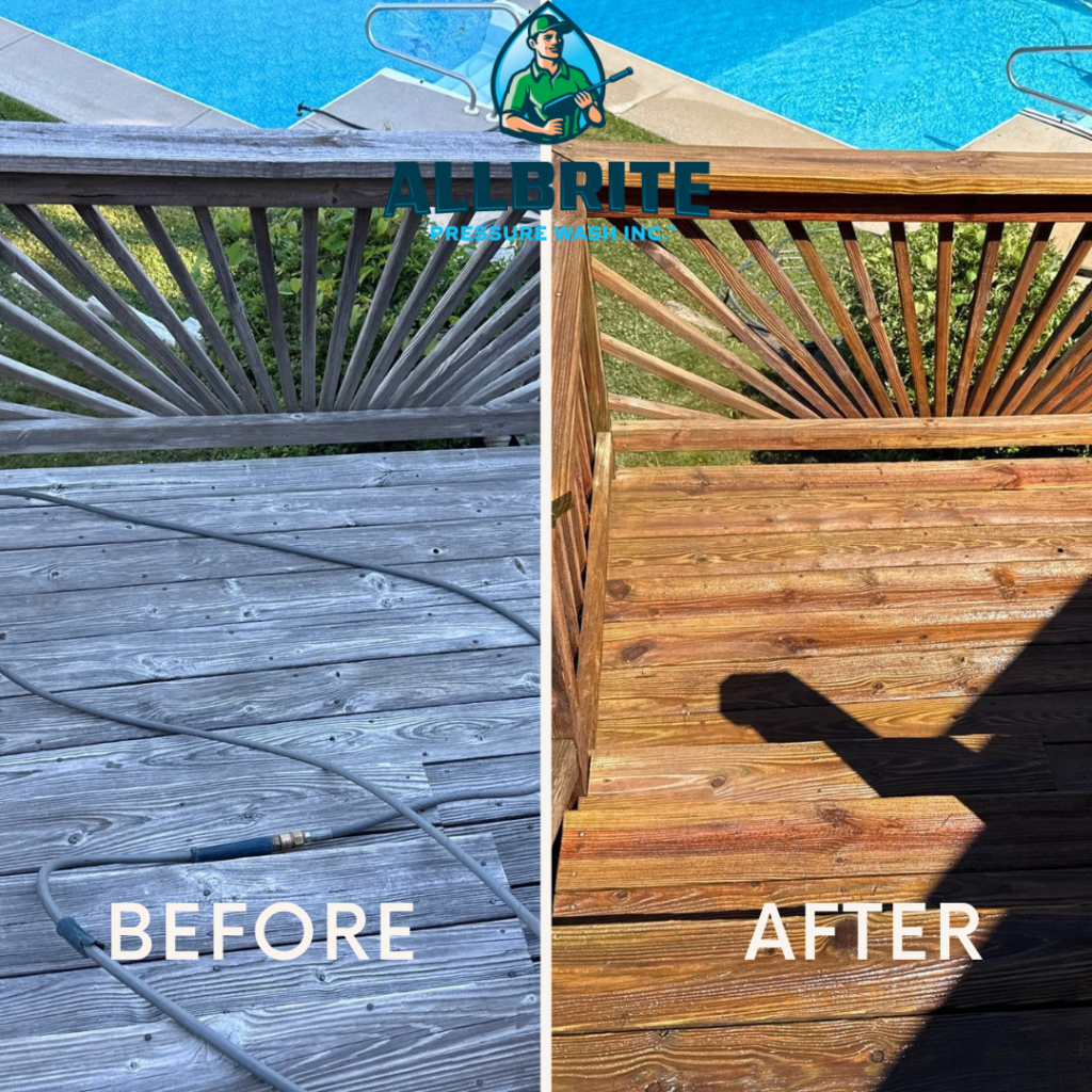 Freshly washed deck before outdoor gathering
